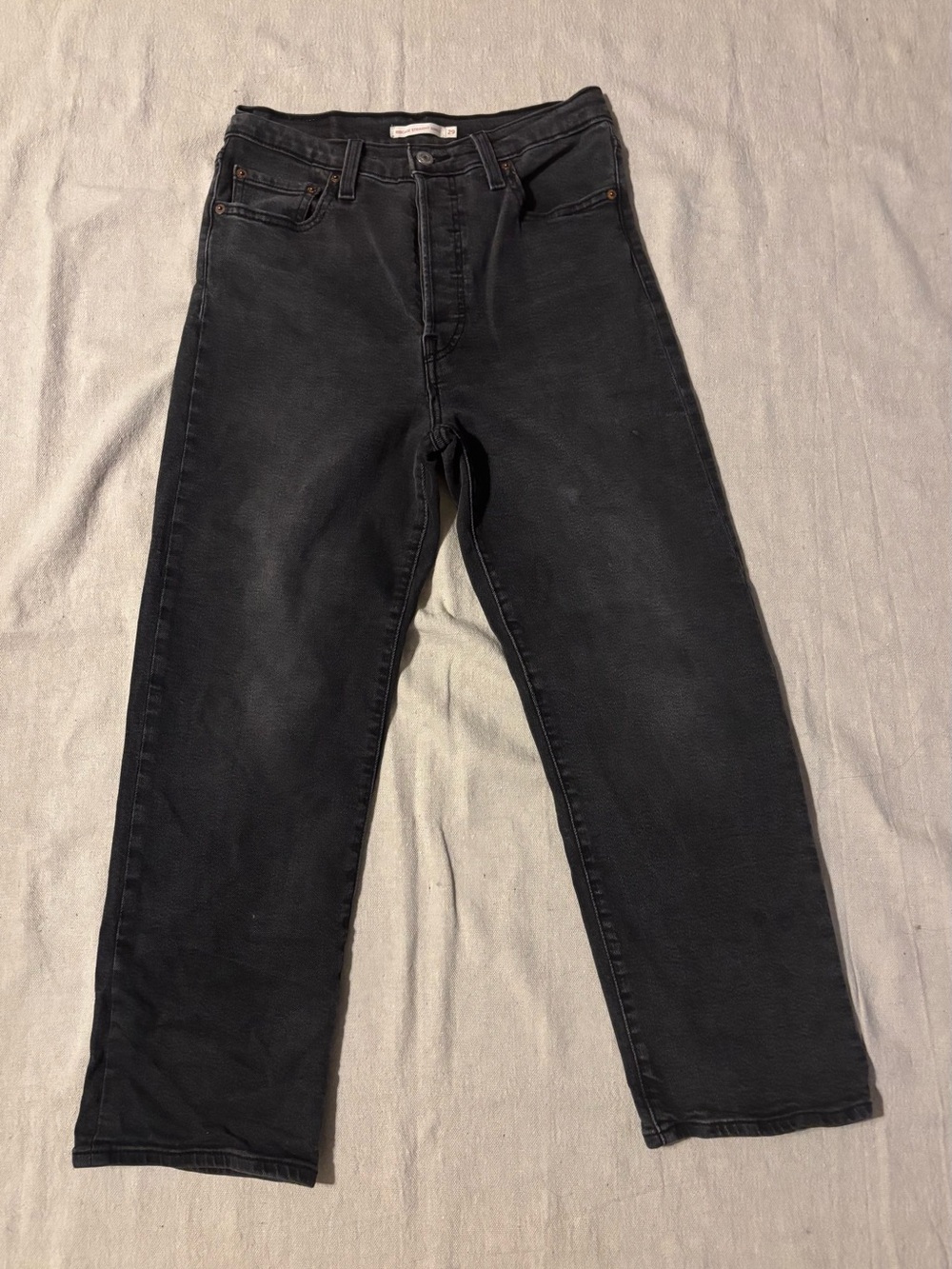 Levi's Ribcage Straight Ankle Jeans Washed Black Charcoal Size 29